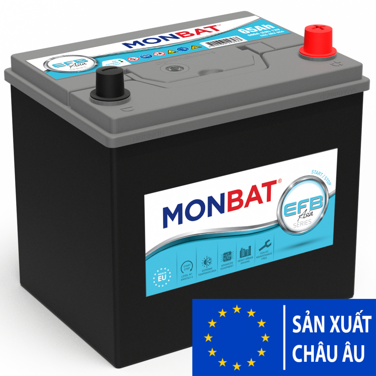 BÌNH ẮC QUY MONBAT EFB 90D23L 12V 65AH - NHẬP KHẨU CHÂU ÂU
